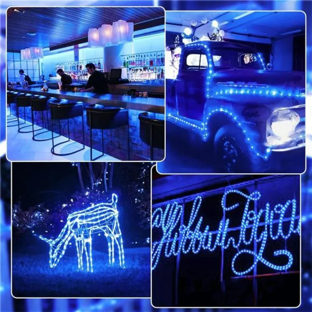 50ft blue LED rope lights waterproof remote control timer indoor outdoor decor